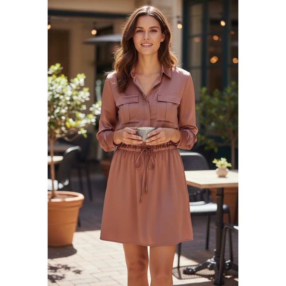 Banana Republic Heritage Collection Rose Gold Utility Shirt Dress Sz 4 Long Slv